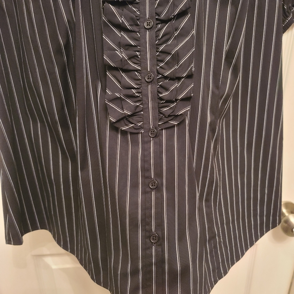 Lane Bryant Striped Ruffle-front Button-up Top - Picture 8 of 8